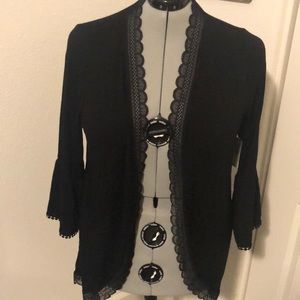 Torrid 2 Knit Black Lace Trim Open Cardigan NWT